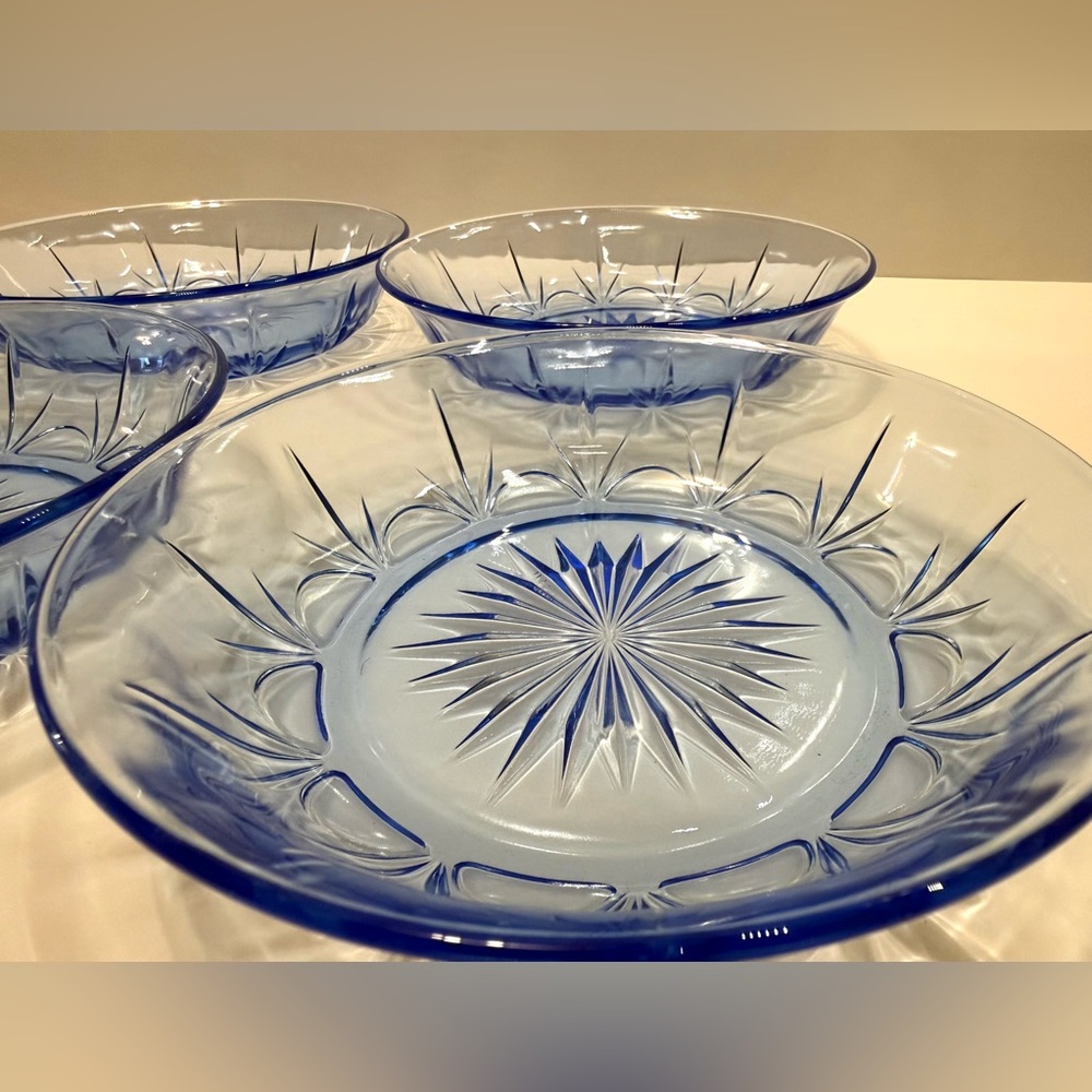 Vintage Blue Glass Soup Bowls – Fostoria for Avon – American Blue Classics